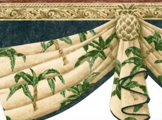 Swag Draping with Palm Leaf Print Sale $8 Wallpaper Border 719