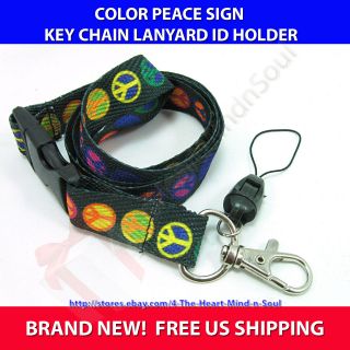 New Color Peace Sign Black Key Chain Neck ID Holder Strap Lanyard