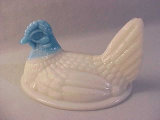Westmoreland Hen on Nest Opaque Blue Milk Glass HON Lid