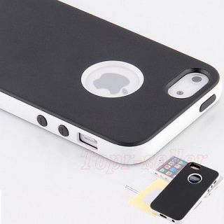 For iPhone 5 5G Black White Hybrid Hard Case TPU Combo Cover w/ Screen 