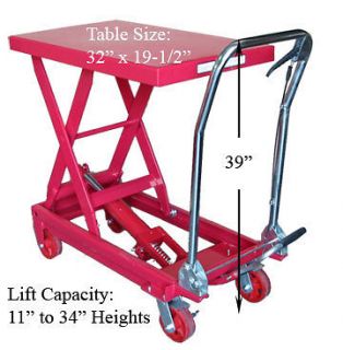 Heavy Duty Mobile 1000 LBS Hydraulic Table Lift Jack Cart   FREE 