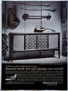 Vintage 1962 Philco Stereo Model 1731 MB Magazine Ad Floating Diamond 