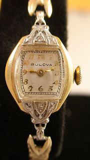   ANTIQUE BULOVA 14K SOLID GOLD DIAMONDS LADIES SWISS VINTAGE WATCH