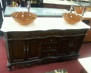    stain wood bath double vessel vanity sink cream marble traditional