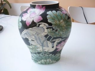 Antique Vintage 11 Porcelain Vase Hand Painted   Macau Oriental 