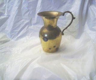 Antique SOLID Brass Hand Made in INDIA Pitcher Urn Vase with Handle