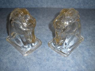 VINTAGE FEDERAL GLASS HORSE BOOKENDS CANDY CONTAINERS 1940S