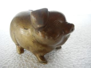 Rare Old Cute Pig Figure Brass Money Bank, Coin Box