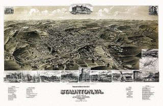 Antique Map Staunton Virginia 1891 Augusta County