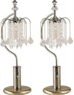   LAMP SET* 27 ANTIQUE BRASS TABLE TOP RAIN GLASS CHANDELIER LAMPS