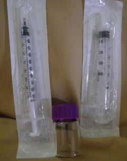 Glass Vial with air tight screw top and two Syringes 1ml & 3ml Muti 