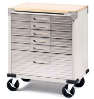 New Stainless Steel 6 Drawer Rolling Tool Chest Box Cabinet WOOD TOP 
