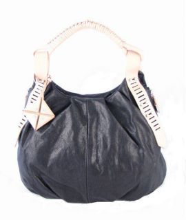   Tag Authentic Allibelle NYC Black Natural Leather Mohawk Hobo Handbag