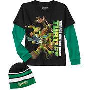 Teenage Mutant Ninja Turtles Long Sleeve Mock Layer Shirt Beanie 4/5 6 