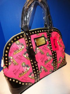NWT Betsey Johnson Betseyville Surfer Betsey Pink Dome Satchel 