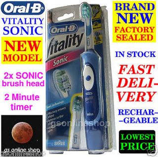 BRAUN ORAL B VITALITY SONIC RECHARGEABLE TOOTHBRUSH 2 BRUSH HEADS +2 