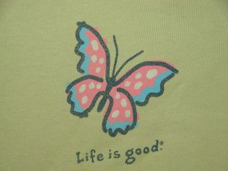 Life is Good Womens S/S Crusher BUTTERFLY T Shirt   NWT APPLE GREEN 
