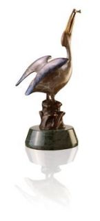 Brass Pelican Bird Small Coastal Statue Sculpture