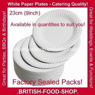 CATERING QUALITY WHITE PAPER PARTY PLATES 23cm 9