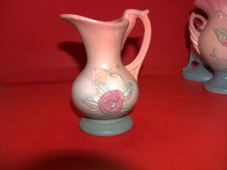 Hull Pottery Shabby Art Deco Open Rose Cream Pitcher Vase ♥~Repair 