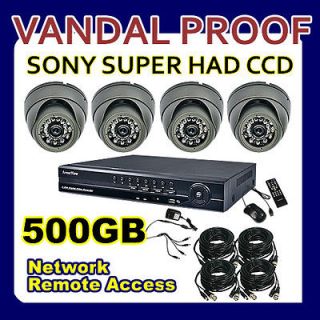 VANDAL PROOF 4 Channel Sony CCD Dome Security Camera DVR System w 