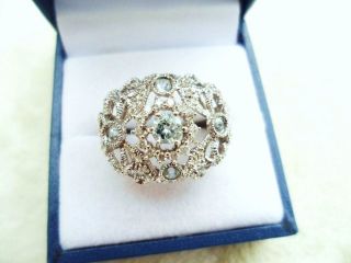   Solid 9ct Gold UK Hallmarked Aquamarine Diamond Ring  Vintage Style
