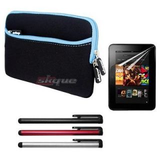 Blue Sleeve Soft Zipper Case Bag+3x Stylus+Film For  Kindle Fire 