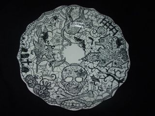   Halloween Skulls Bats Spiders WICCAN LACE Black/White SALAD PLATE (s