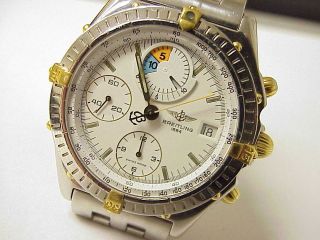 BREITLING 1884 MENS, S/STEEL AND GOLD CHRONOGRAPH DATE WHITE DIAL