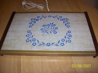 Vintage Warming Tray With Blue Flowers and Wood Handles By Warm O Tray
