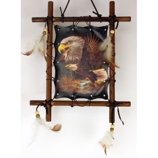   Indian Framed Pictures Bald Eagle Native American w/ Hanging Feathers
