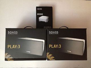 Sonos Package of 2 PLAY3 PLAY3US1 WHITE w/ BR100 BRIDGE NEW   SHIPS 