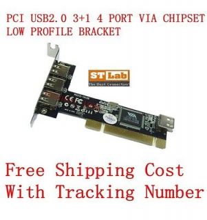 NEW PCI USB2.0 3+1 4 PORTS CARD VIA CHIPSET LOW PROFILE BRACKET WORK 