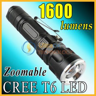 1600Lm CREE XM L T6 LED Packet Flashlight Zoomable Adjustable Focus 