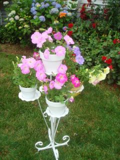   FRENCH VICTORIAN WHITE METAL PLANT HOLDER/ STAND HOLDS 5 PLANTS