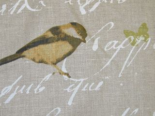 Designer Fabric French Linen Garden Birds Script Natural Curtain 