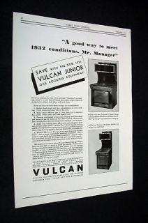 1932 Vulcan Junior Gas Range Salamander Broiler ad