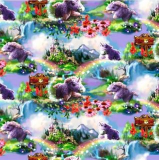 Pillow Pets Unicorn Rainbows and Flowers Fabric by the Yard