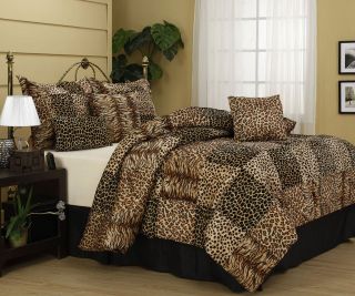 Cameroon Patchwork Animal Print 7pc Comforter Set bed in a bag NEW