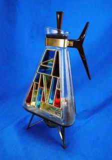 1950s 1960s Abstract Mid Century Stain Glassed Coffee Warmer Carafe 
