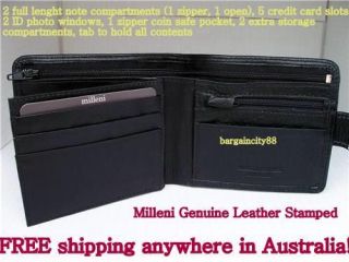   Mens Bifold Tab Genuine Leather Wallet/note ID zip coin card Holder