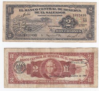 EL SALVADOR NOTE 2 COLONES PICK 101 1962 F+ Serie NB