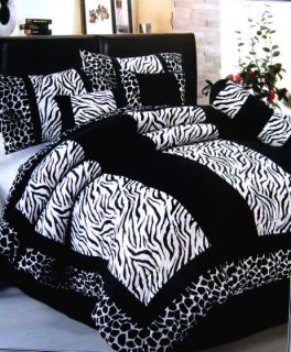 Newly listed 7 Pcs Black White Zebra Giraffe Velvet Comforter Set Bed 