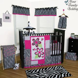 Black White Pink Zebra Print Flower Baby Girl Crib Nursery Blanket 