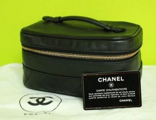 CHANEL Leather Vanity Cosmetic Bag Black Qulted early 90s Vintage 