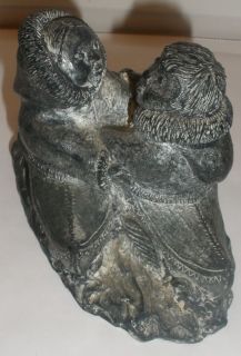Wolf Sculptures Canada Eskimo Man Woman Figurine Hallmarked Carved 