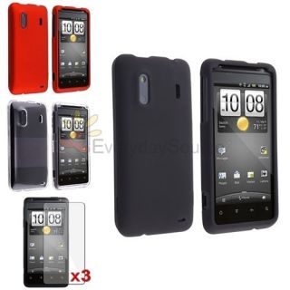 Accessory Bundle Black+Red+Crystal Case+LCD Guard For HTC EVO Design 