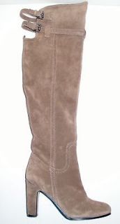   SAM EDLEMAN BROWN PUTTY SUEDE SUTTON HIGH BOOT W BACK BUCKLES SIZE 9