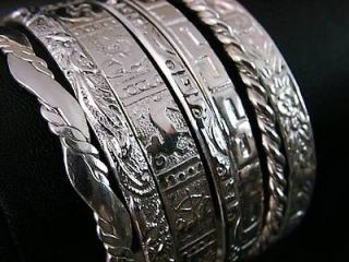 Mexican Silver Semanario Bangles New Tropical 7 Bracelet Set / Lot
