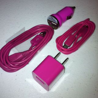 Barnes Noble Nook 3 Foot & 6 Ft Color Cable Wall Car Charger Hot Pink 